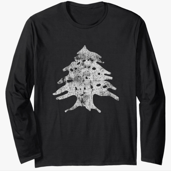 Lebanese Lebanon black long sleeve t-shirt vintage style cedar tree - Picture 1 of 1